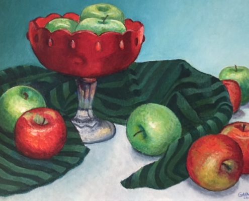 Apples in a Red Glass Bowl by Gainor Roberts