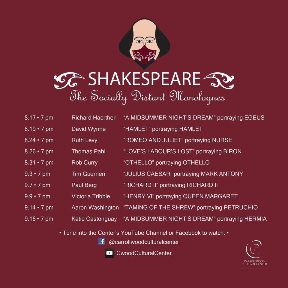 Shakespeare: The Socially Distant Monologues Schedule