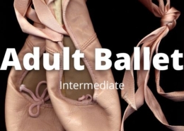 Adult Ballet - Intermediate Level class image with ballet shoes and text