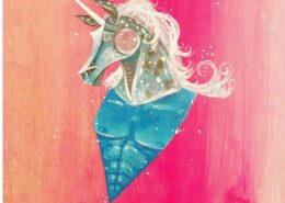Spencer Meyers - Unicorn with Blue chest and pink background
