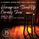 2023 Homegrown Stand-Up Comedy Show event graphic with stool on wooden floor and spotlight.