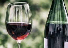 Wine bottle and glass