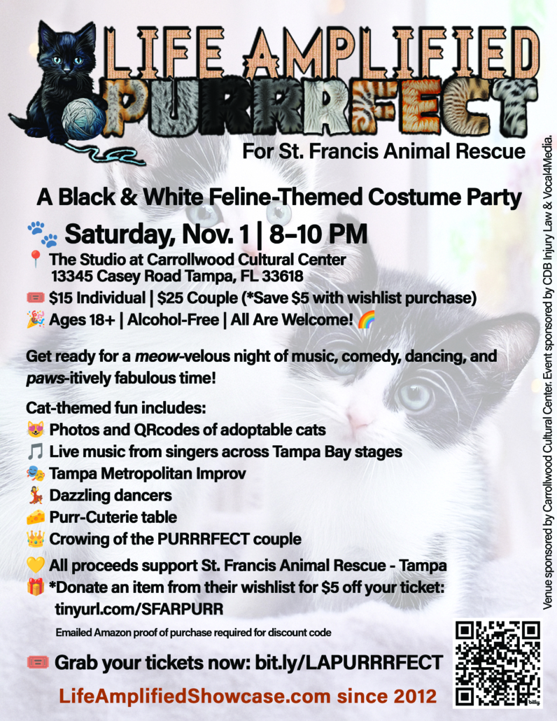 Life Amplified Purrrfect flyer for November 1. Tickets and details at bit.ly/LAPURRRFECT
